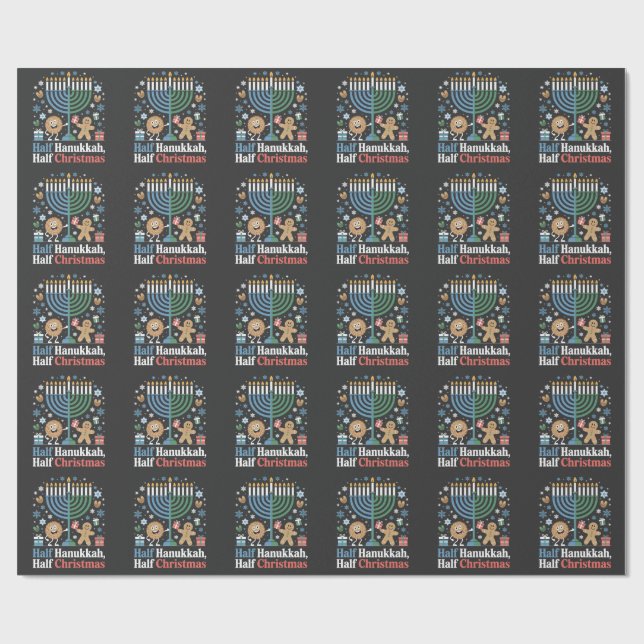 Papier Cadeau Demi-Hanoukka mi-Noël drôle Christmukkah (Plat)