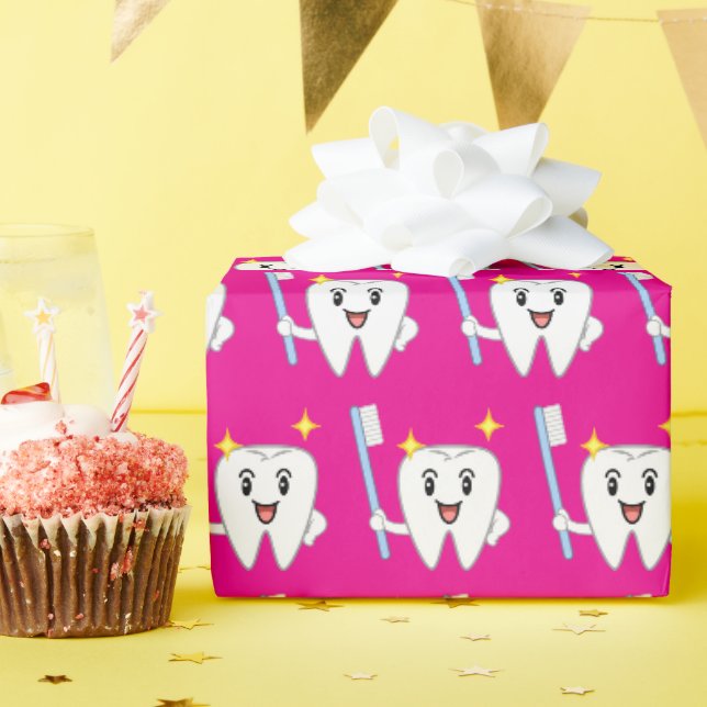 Papier Cadeau Dent Heureuse Avec Brosse à Dents (Fête d'anniversaire)