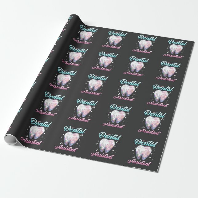 Papier Cadeau Dental Assistant dentaire Floral Tooth Dentiste (Déroulé)
