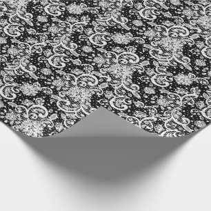 Papier Cadeau Dentelle blanche sur fond noir 