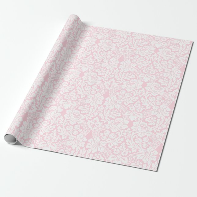Papier Cadeau Dentelle blanche sur rose (Déroulé)