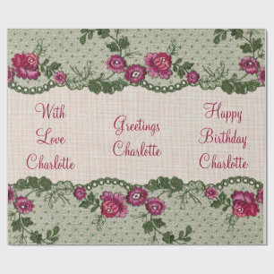 Papier Cadeau Dentelle de toile rose florale vintage