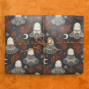 Papier Cadeau Dentelle des Fantômes d'Halloween mignonne - rouil