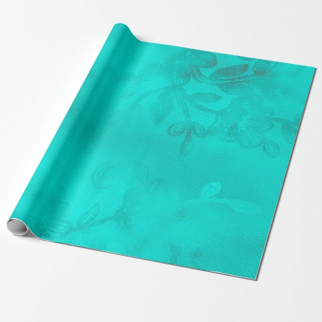Papier Cadeau Dentelle florale bleu bleu turquoise (Déroulé)