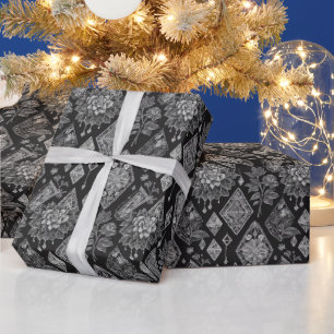 Papier Cadeau Dentelle florale noire et blanche