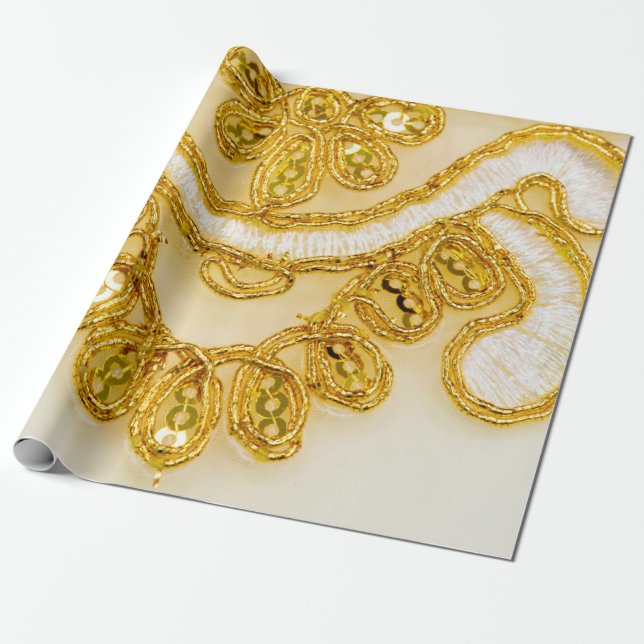 Papier Cadeau Dentelle jaune doré rayé. texture Arrière - plan,  (Déroulé)