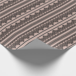 Papier Cadeau Dentelle noire, ajourée, fond marron, beige, Bla