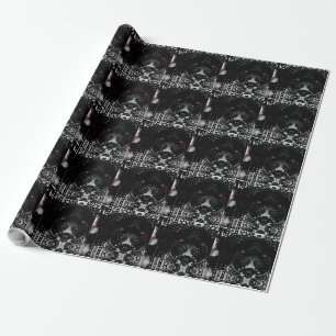 Papier Cadeau Dentelle noire gothique fleur rouge art étrange