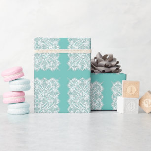 Papier Cadeau Dentelle semble turquoise blanc vintage vieux mode