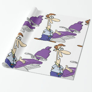 Papier Cadeau Dentiste masculin drôle et chaise dentaire violett