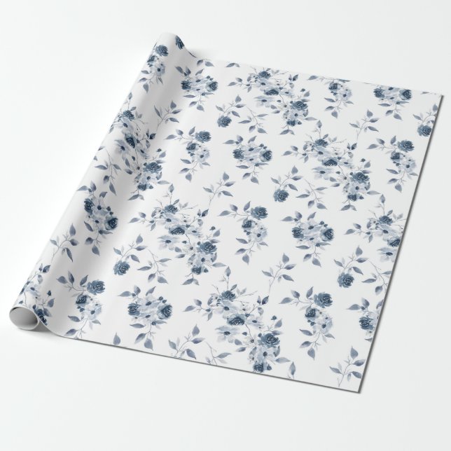 Papier cadeau d'enveloppement floral bleu (Déroulé)