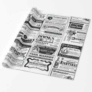 Papier Cadeau déplaisant journal halloween blanc antique