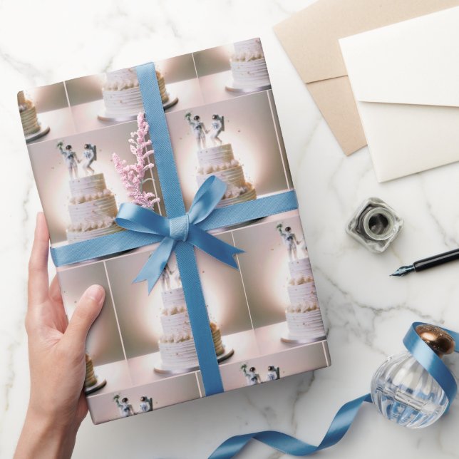 Papier Cadeau Des astronautes sur un gâteau Mariage à plusieurs  (Cadeaux)