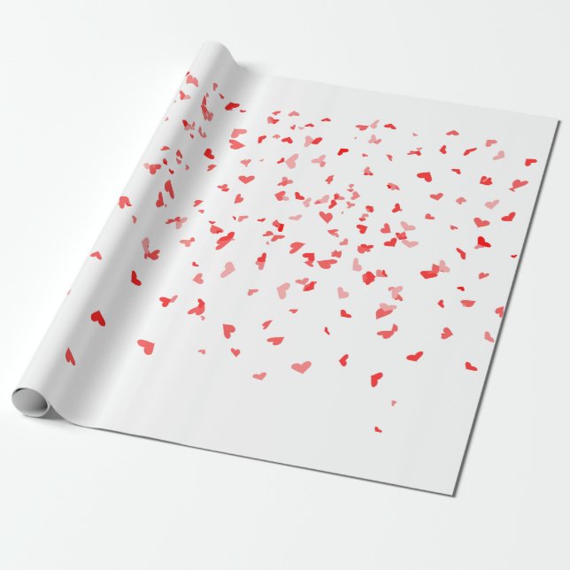 Papier Cadeau Des coeurs rouges qui tombent partout (Déroulé)