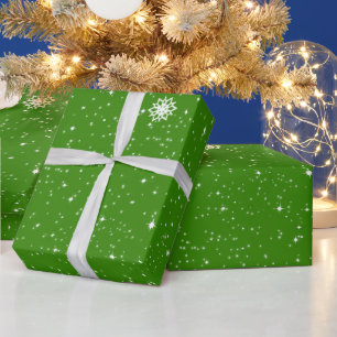 Papier Cadeau Des flocons de neige minimalistes sur Festive Gree