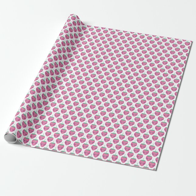 Papier Cadeau Des fraises endormies, mignonnes motifs. (Déroulé)