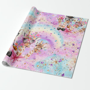 Papier Cadeau Des girafes d'Imaginaire amusantes dans les nuages