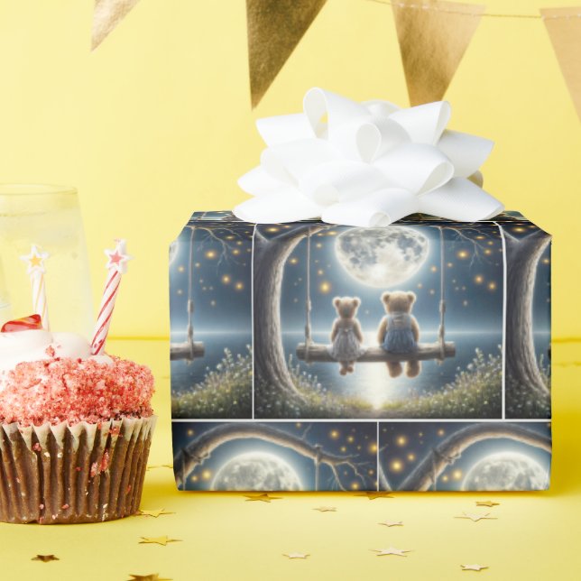 Papier Cadeau Des nounours sur une aile au clair de lune (Fête d'anniversaire)