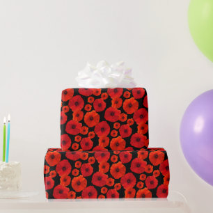 Papier Cadeau Des pavots rouges sur le modèle noir Anniversaire