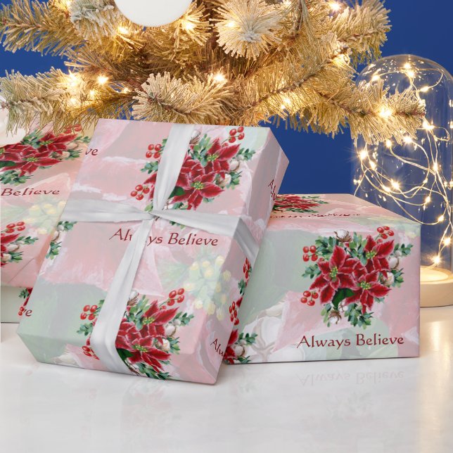 Papier Cadeau Des poinsettias brillantes et Noël saint (Vacances)