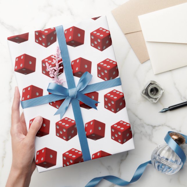 Papier Cadeau Dés rouges sur fond blanc (Cadeaux)
