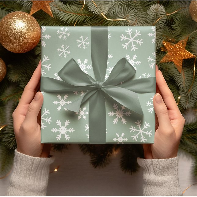 Papier Cadeau Des Snowflakes Blancs Vert Sur Noël Arrière - plan (Créateur téléchargé)