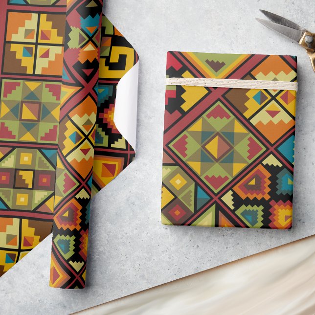 Papier Cadeau Desert Brown Turquoise Motif Amusant Anniversaire (Créateur téléchargé)