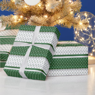 Papier Cadeau Design à points polka vert foncé et blanc