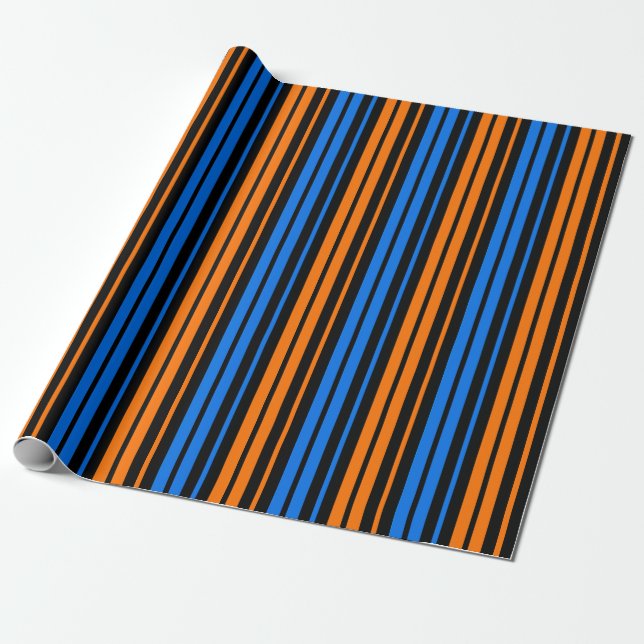 Papier Cadeau Design à rayures verticales bleu orange bleu   (Déroulé)