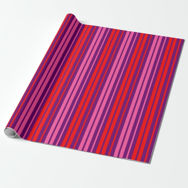 Papier Cadeau Design à rayures verticales rose violet rouge   (Déroulé)