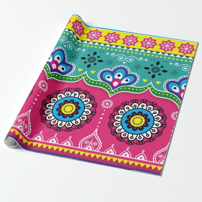 Papier Cadeau Design artisanal de camions indiens et pakistanais (Déroulé)