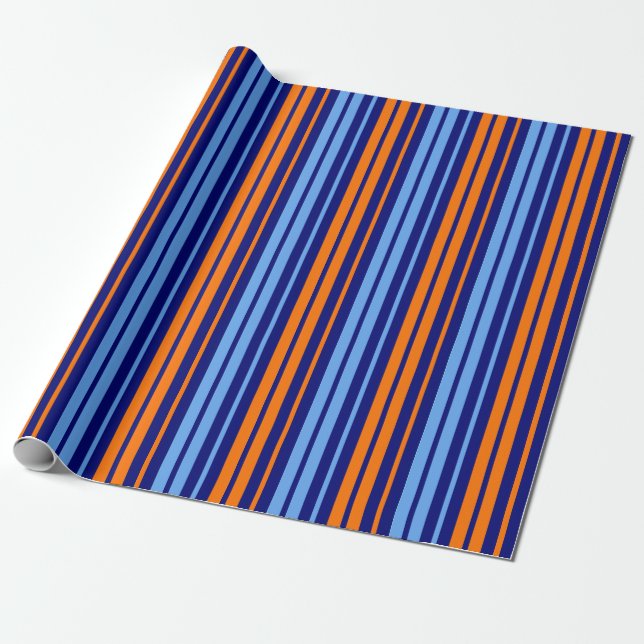Papier Cadeau Design Bandes Verticales Cyan Orange Marine   (Déroulé)
