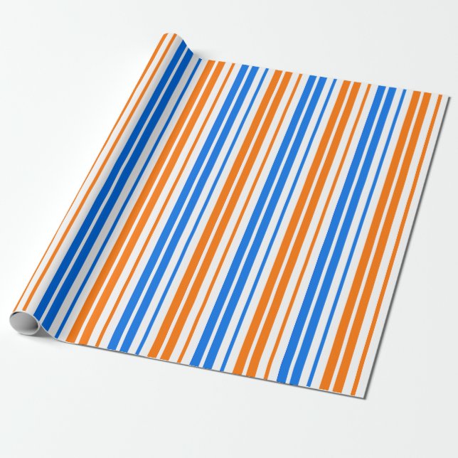 Papier Cadeau Design bandes verticales orange bleu blanc   (Déroulé)