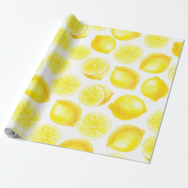 Papier Cadeau Design citrons aquarelle (Déroulé)