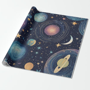 Papier Cadeau design cosmique avec galaxies tourbillonnantes