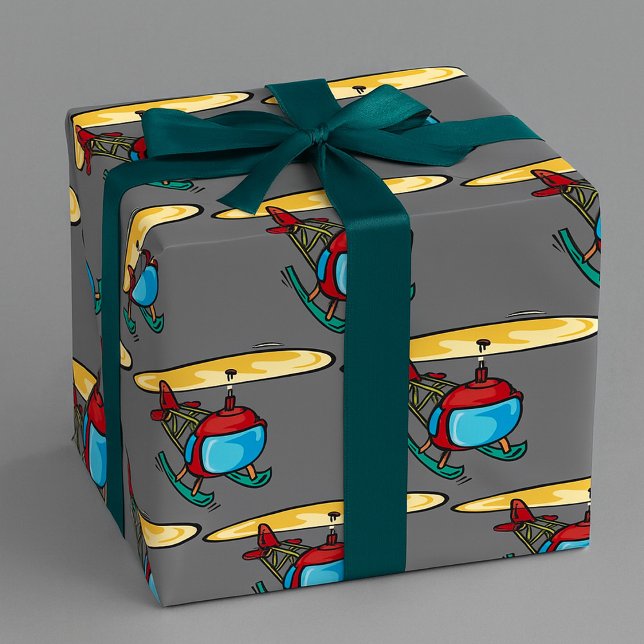 Papier Cadeau Design d'aviation amusant d'un hélicoptère rouge m (Créateur téléchargé)