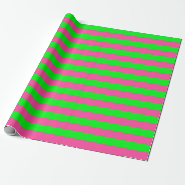 Papier Cadeau Design de bandes rose et verte (Déroulé)