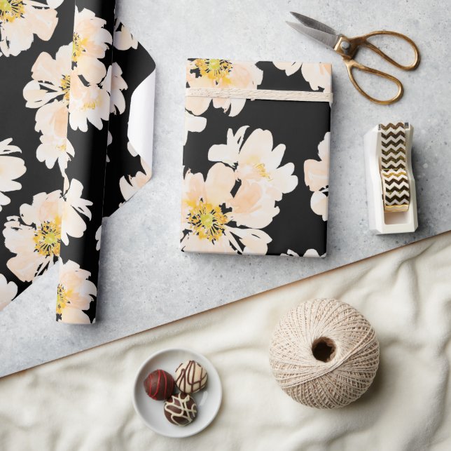 Papier Cadeau Design de fleur de pivoine d'aquarelle de crème (Artisanat)