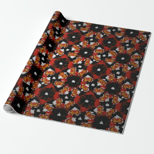 Papier Cadeau Design de fleurs vintages esquissé en rouge, brun