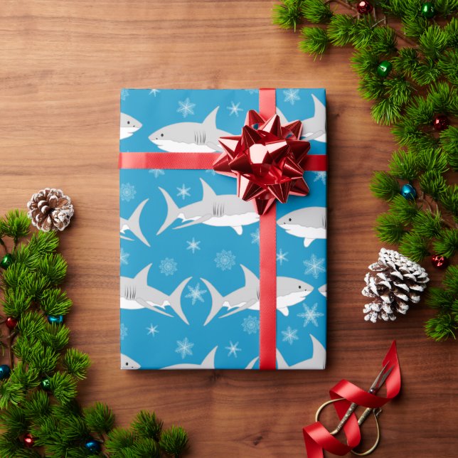 Papier Cadeau Design de Noël Blue Shark et Snowflake (Cadeau de vacances)