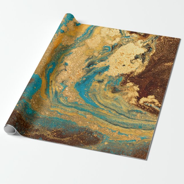 Papier Cadeau Design de texture dorée marbré. Bleu et marbre dor (Déroulé)