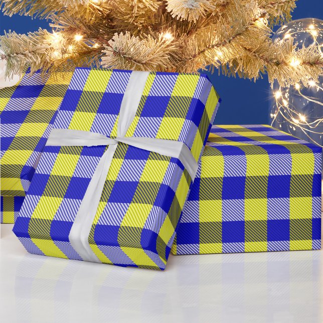 Papier Cadeau Design En vichy jaune bleu (Créateur téléchargé)