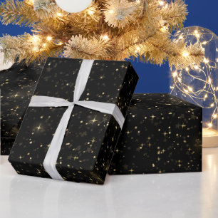Papier Cadeau Design étoilé doré céleste élégant noir