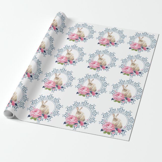 Papier Cadeau Design floral de lapin de Pâques (Déroulé)