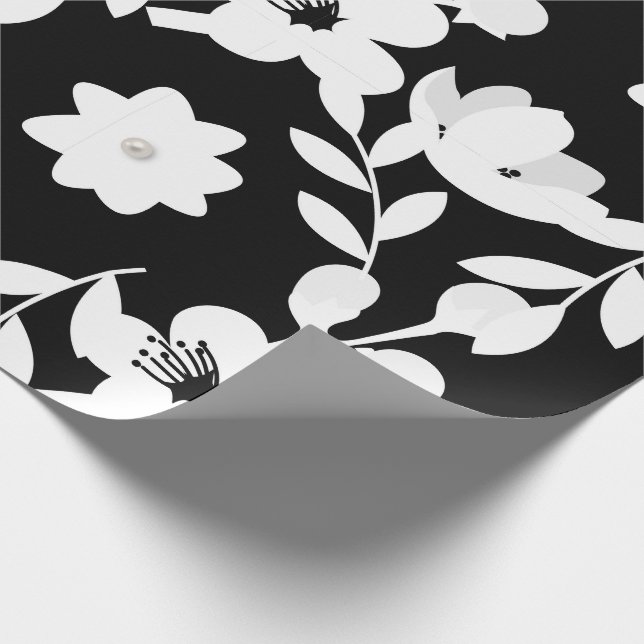 Papier Cadeau Design floral noir et blanc (Coin)