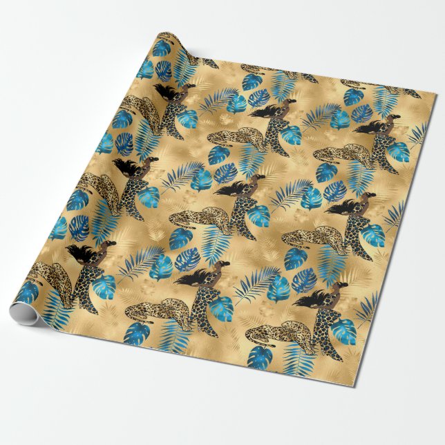 Papier Cadeau Design Leopard bleu et or 7 (Déroulé)