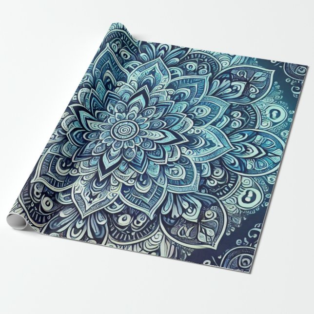 Papier Cadeau Design Mandala dégradé bleu (Déroulé)