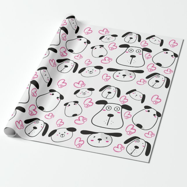 Papier Cadeau Design Motif à thème de chien adorable (Déroulé)