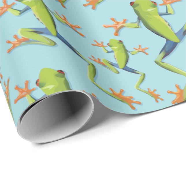 Papier Cadeau Design Motif de grenouilles à arbre vert (Coin rond)