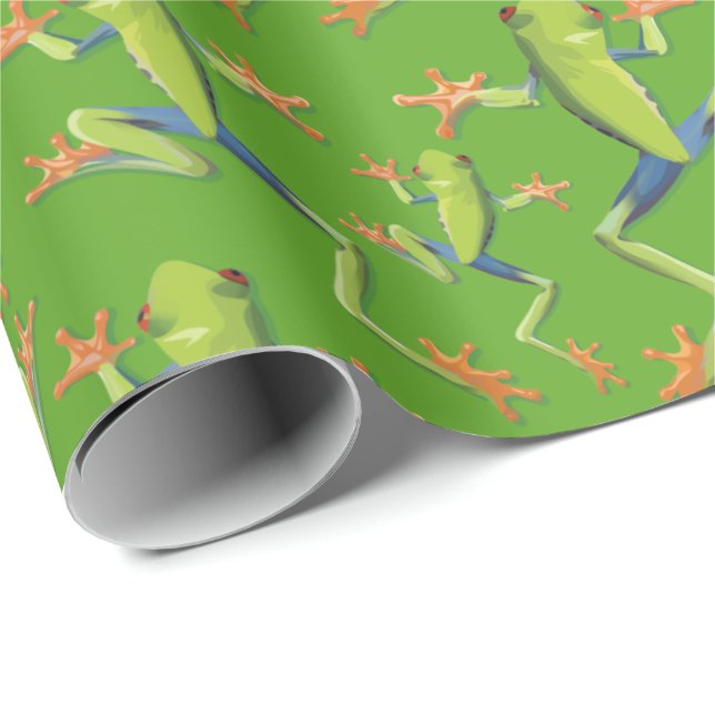 Papier Cadeau Design Motif de grenouilles à arbre vert (Coin rond)